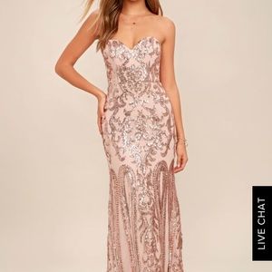 Rebecca Bariano Rose Gold Strapless Sequin Dress